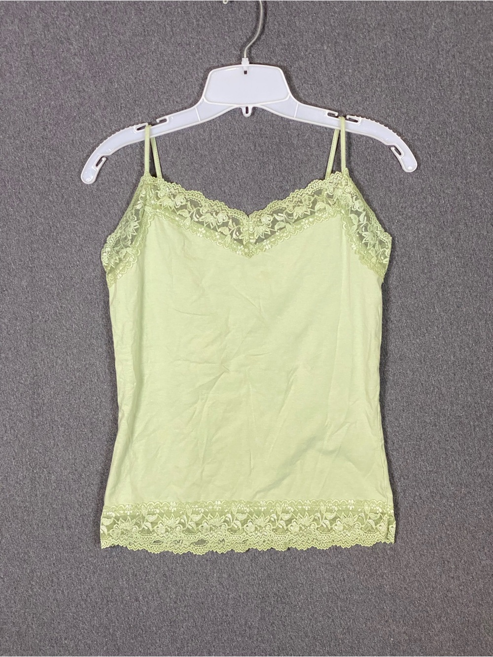 Lace Trim Spaghetti Strap Camisole - Light Lime Green